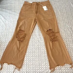 NWT Vervet Vintage Flare Leslie Cropped Jeans Mustard Yellow Size 29